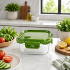 96 Pieces 520 ML Square Glass Food Storage Containers with Green Leak-Resistant Lid (4-Side Locking Clips – Stackable Kitchen Storage Box)