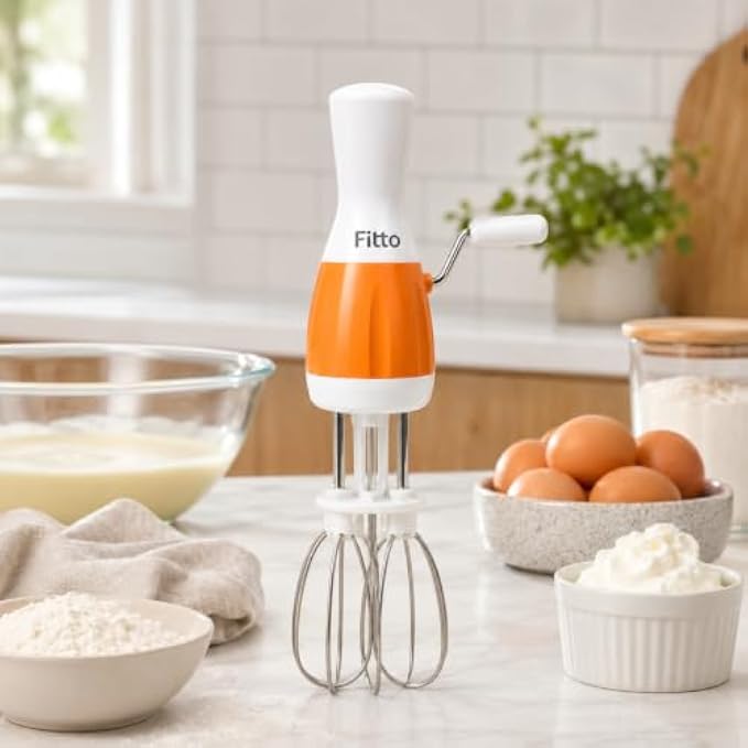 96 Pieces Manual Hand Blenders with Easy Crank Handle (Dual Stainless Steel Beaters – Power-Free Egg Mixer and Kitchen Whisk – Orange and White)