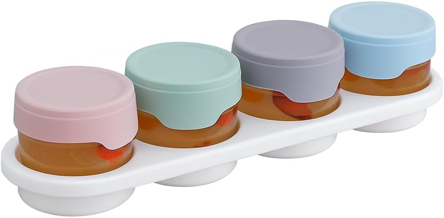 Glass Spice & Condiment Jar Set – Stackable Design With White Tray, 110ml capacity, Pack of 4 Jars