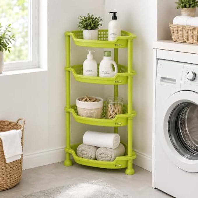 72 Pieces 4 Tier Corner Shelves (Plastic Corner Storage Rack with Ventilated Baskets – Space Saving Organizer for Kitchen – Bathroom and Home – 380 x 280 x 800 mm – Green)
