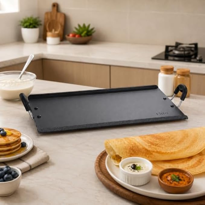 48 Pieces Nonstick Rectangular Dosa Tawas with Easy-Grip Handles (Raised Edge Flat Griddle Pan for Roti – Pancakes and Everyday Cooking – Black)