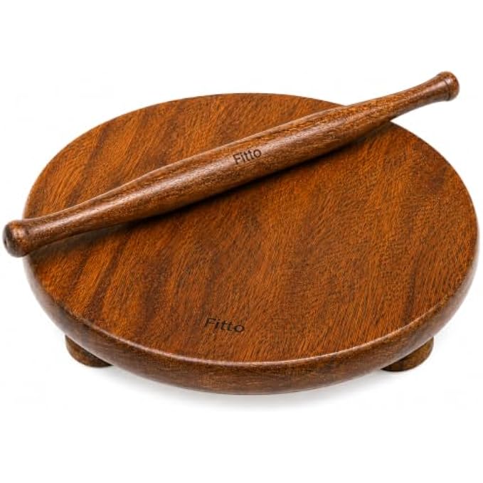 72 Pieces Wooden Rolling Board and Rolling Pin Sets (12 Inch Round Chakla Belan Set for Roti Chapati Paratha Pizza Pastry Dough – Smooth Natural Wood – Brown)