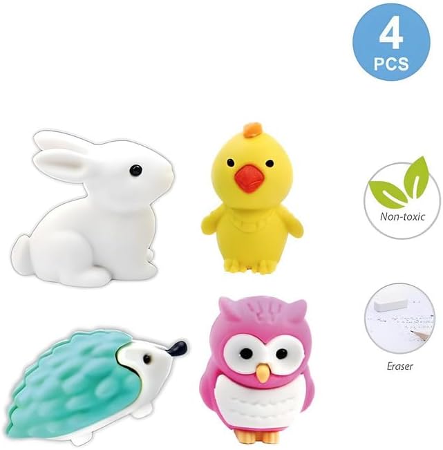 120 Pieces 4 Piece Assorted Birds & Animals Shaped Erasers Assorted Colors