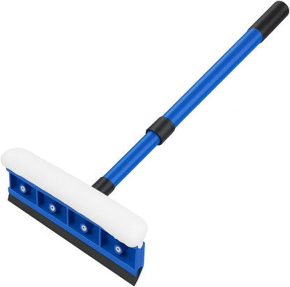 Retractable Window Wiper Cleaner with Soft Rubber Head, High Window Glass Scraper Brush, Extendable Blue Car Wiper for Easy Cleaning of Tall Windows & Mirrors