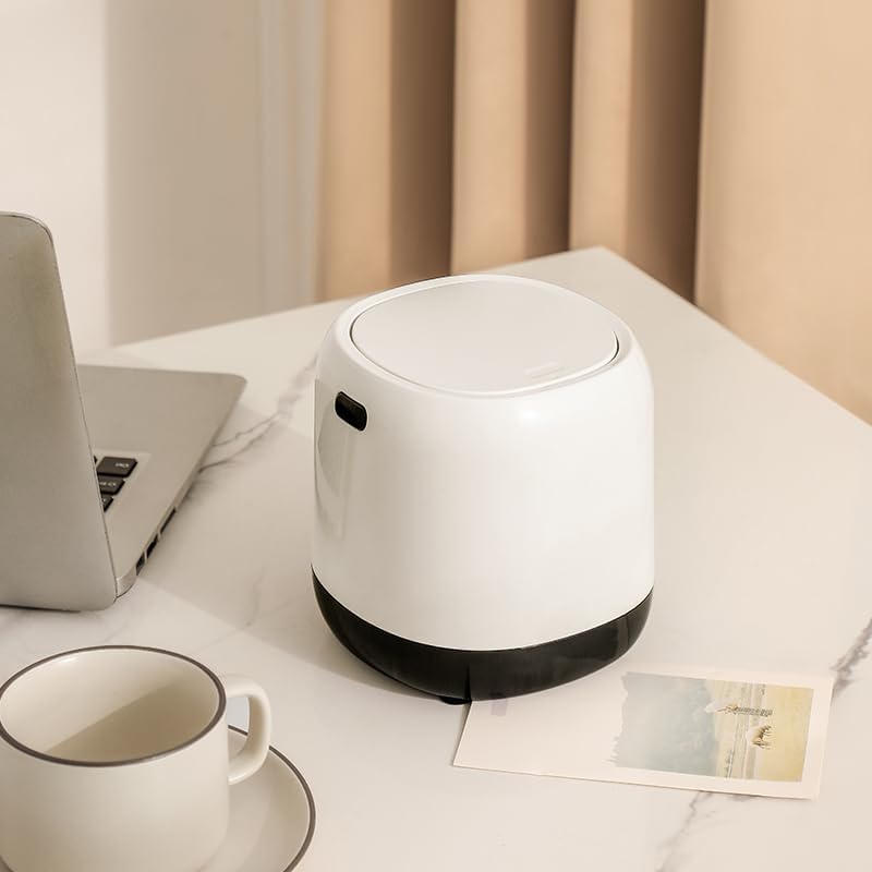 Compact Desktop Trash Can – White – ABS Material – 2.4L
