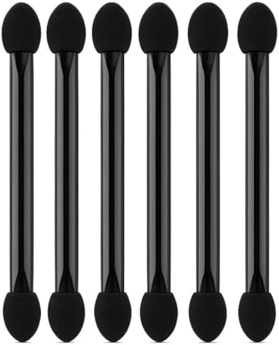 Eyeshadow Sponge Applicators Pack of 6 Black - Foam Tip Eye Shadow Applicator for Eye Makeup, Travel & Touch-Ups