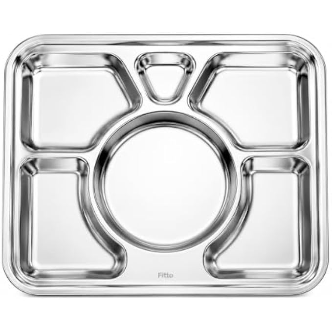 96 Pieces Stainless Steel Divided Food Trays (Multi-Compartment Meal Plate with Rounded Edges – Easy Clean Serving Plate for Home – Office)