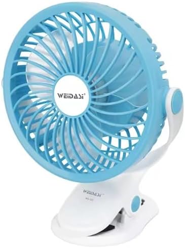 Fitto Battery Operated Clip on Stroller Fan, Portable Mini Desk Fan, Rechargeable, Blue