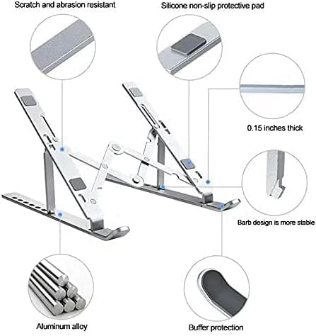 Aluminum Laptop Stand – Multi-Angle Adjustable & Foldable Portable Laptop Riser with Heat Dissipation, Sturdy Holder for 10-17.3” Laptops, Tablets, and Phones, Lightweight and Durable