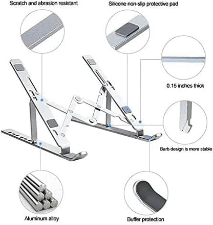 Aluminum Laptop Stand – Multi-Angle Adjustable & Foldable Portable Laptop Riser with Heat Dissipation, Sturdy Holder for 10-17.3” Laptops, Tablets, and Phones, Lightweight and Durable