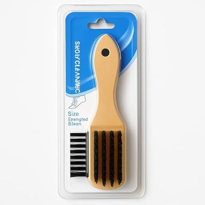 Wooden Shoe Brush - Stiff Bristle Shoe Cleaning Brush for Leather & Suede Shoes Boots - Wooden Handle Shoe Care Brush