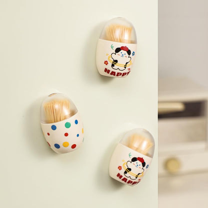 Magnetic Toothpick Box – Polka Dot & Puppy Design – Cream Color