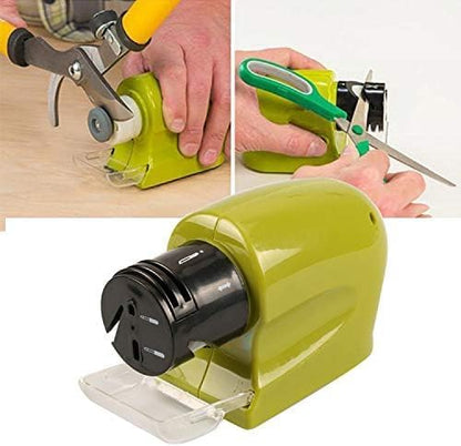 Cordless Motorized Knife Sharpener, Compact & Portable, Battery-Operated Blade Sharpening Tool for Kitchen Knives, Scissors, and More – Green, H130 x W32 x D30 mm