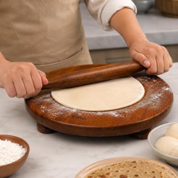 72 Pieces Wooden Rolling Board and Rolling Pin Sets (12 Inch Round Chakla Belan Set for Roti Chapati Paratha Pizza Pastry Dough – Smooth Natural Wood – Brown)