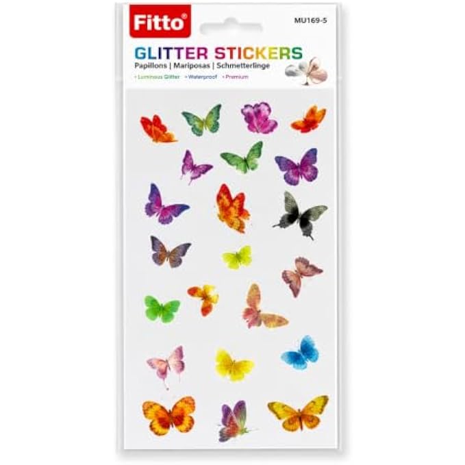 240 Pieces Glitter Butterfly Stickers (Assorted Multicolor Peel-and-Stick Craft Decorations for Cards – Notebooks – Scrapbooks – Gift Wrap and DIY Decor)