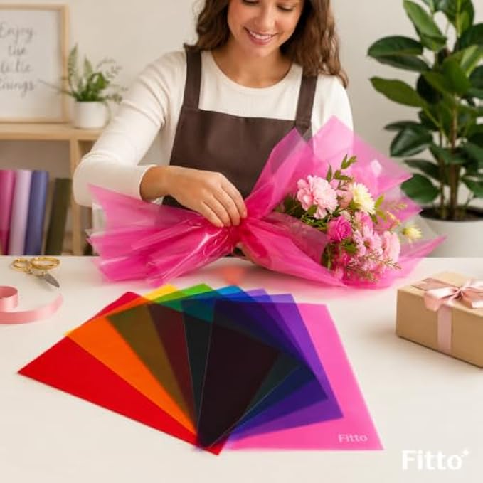 120 Pieces Cellophane Paper Packs (10 Assorted Transparent Color Sheets per Pack – For Gift Wrapping – Bouquets – Crafts and Decorations)