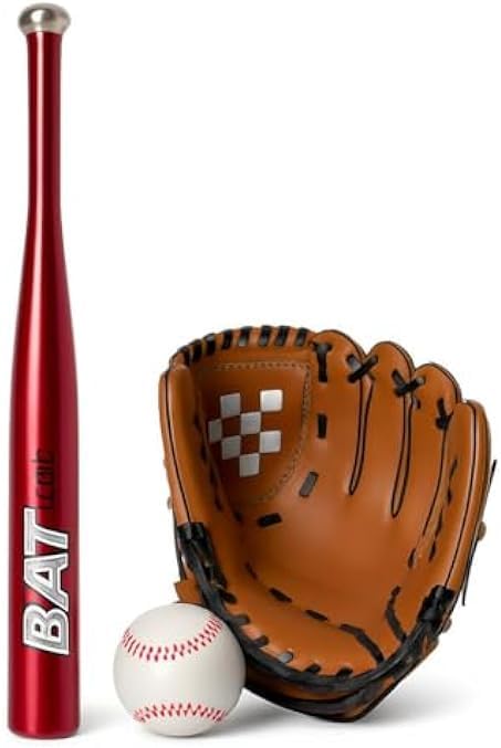 48 Pieces Aluminium Baseball Set - Red Bats (Gloves – and Ball)