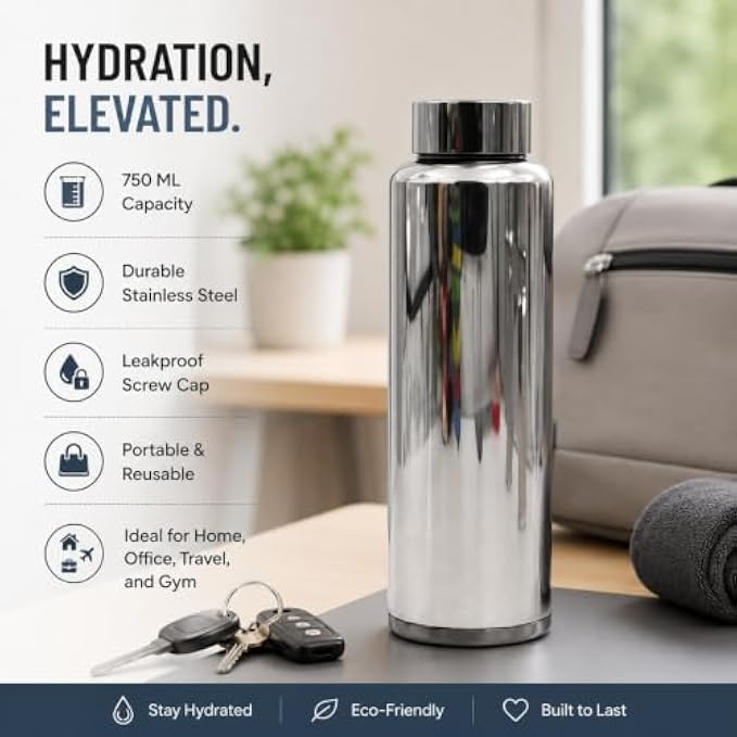 72 Pieces 750ml Stainless Steel Water Bottles with Leakproof Screw Cap (Reusable Portable Drinking Bottle for Home Office Travel and Gym – Silver)