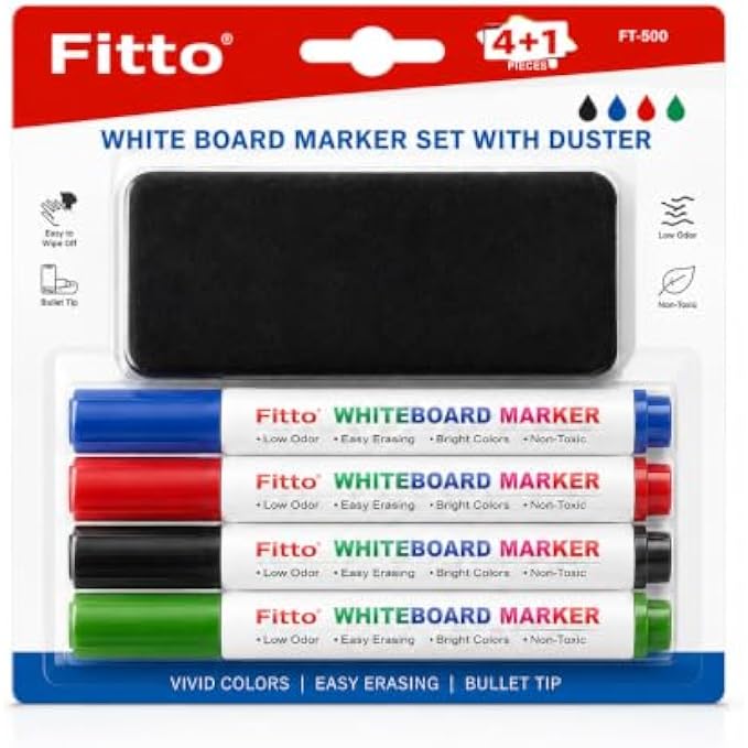 120 Pieces Whiteboard Marker Sets with Duster (4 Low-Odor Bullet Tip Dry Erase Markers in Blue – Red – Black and Green for Office – Home and Classroom)
