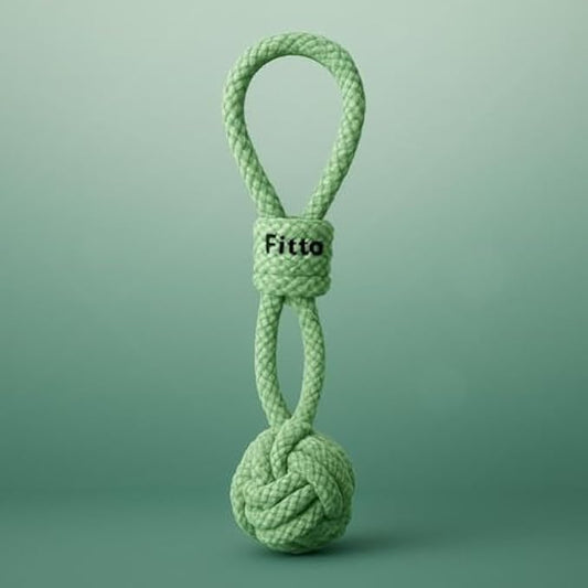 Dog Tug Rope Toy Green 37.5x10 cm - Braided Cotton Pet Tug & Chew Toy for Dogs Puppies, Interactive Tug-of-War, Training and Fetch
