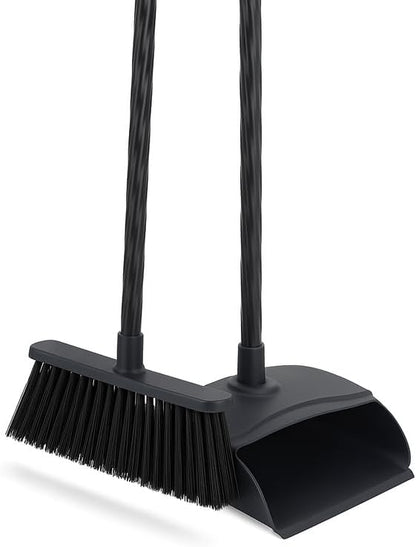 Long Handle Dustpan and Brush Set, Black, Durable Cleaning Tool for Home and Office