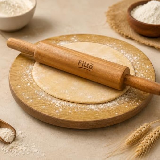 96 Pieces Wooden Rolling Pins with Round Rolling Board (Natural Wood Dough Roller Set with Easy-Grip Handles for Roti – Chapati and Baking)