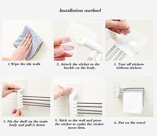 Stainless Steel Self-Adhesive 4-Arm Swing Towel Rack – Rotating Wall-Mounted Towel Holder for Bathroom, Kitchen & Wash Basin