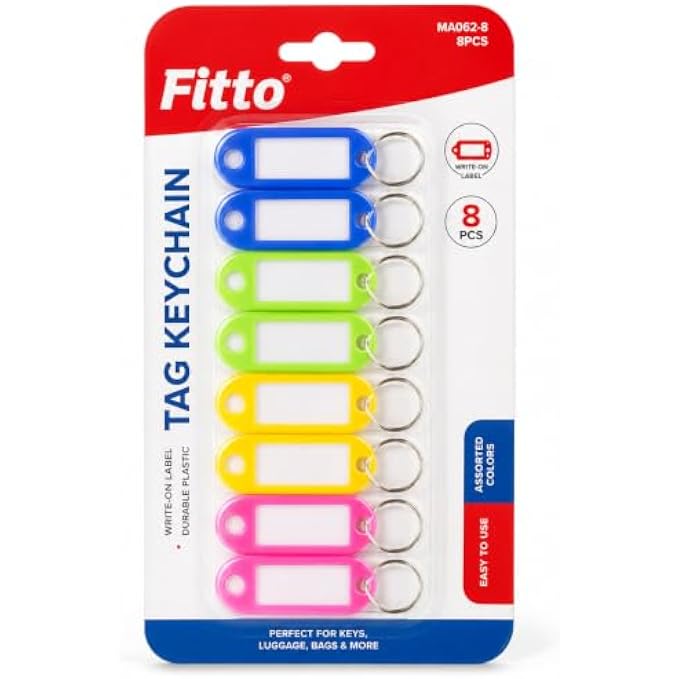 144 Pieces 8 Piece Tag Key Chain Sets (Assorted Colors Plastic Key Labels with Write-On Inserts and Metal Split Rings for Keys – Bags – Luggage and Storage)