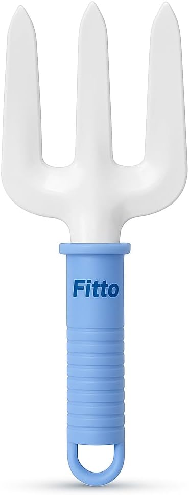 Small Three-Pronged Garden Fork with Textured Grip Handle