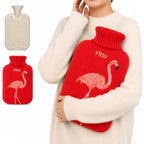 96 Pieces 2L Hot Water Bags with Red Flamingo Knitted Cover (Reusable Warm Water Bottle with Leak-Resistant Stopper for Home Comfort)