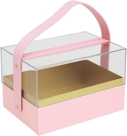 Transparent Acrylic Gift Rectangular Box with Handle, 18x13.5x12.5cm, Pink Storage Organizer