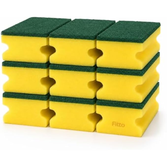 96 Pieces Heavy-Duty Grip Sponge Packs (9 Pieces per Pack – Dual-Layer Scrub and Sponge Cleaning Pads for Dishes – Cookware – Sink and Kitchen Cleaning)