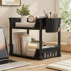 72 Pieces Desktop Organizer Shelves with Pen Holder (Multi Compartment Desk Storage Rack – Space Saving Office Organizer – Black)