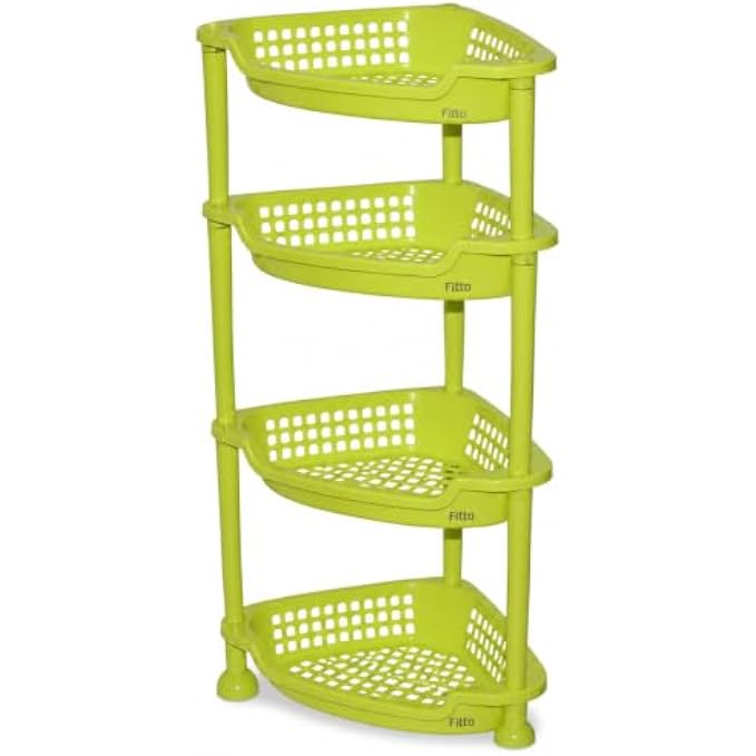 72 Pieces 4 Tier Corner Shelves (Plastic Corner Storage Rack with Ventilated Baskets – Space Saving Organizer for Kitchen – Bathroom and Home – 380 x 280 x 800 mm – Green)