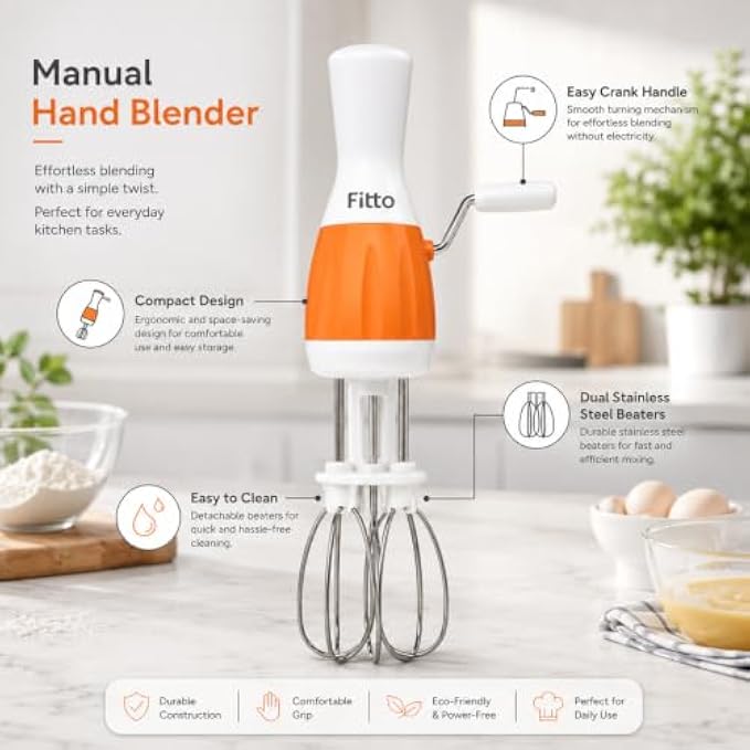 96 Pieces Manual Hand Blenders with Easy Crank Handle (Dual Stainless Steel Beaters – Power-Free Egg Mixer and Kitchen Whisk – Orange and White)