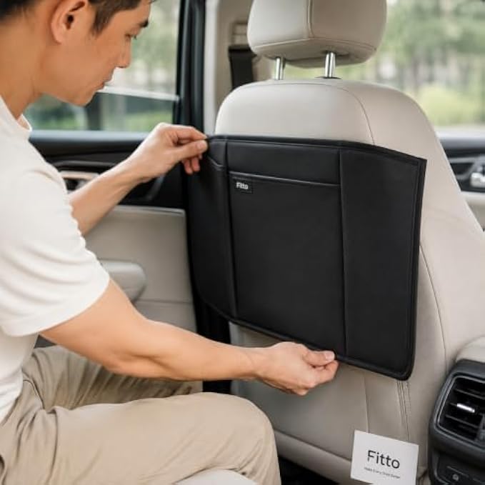 96 Pieces Anti-Kick Car Seat Back Protectors (42 x 72 cm – Full-Coverage Backseat Mat with Storage Pocket for Cars and SUVs – Black)