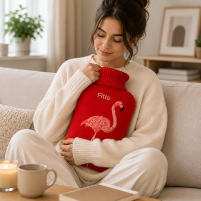 96 Pieces 2L Hot Water Bags with Red Flamingo Knitted Cover (Reusable Warm Water Bottle with Leak-Resistant Stopper for Home Comfort)