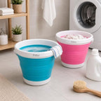 96 Pieces 5L Foldable Buckets (Collapsible Space Saving Bucket with Handle for Bathroom – Kitchen – Laundry – Travel and Cleaning – Blue and White)