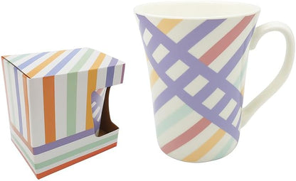 Colorful Stripe Ceramic Mug with White Interior, 10.5cm Height, Coffee Tea Cup