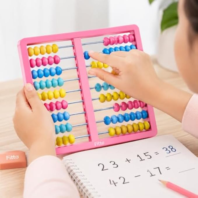 120 Pieces Student Abacus with Multicolor Counting Beads (Pink Frame Math Learning Tool for Counting and Basic Arithmetic)