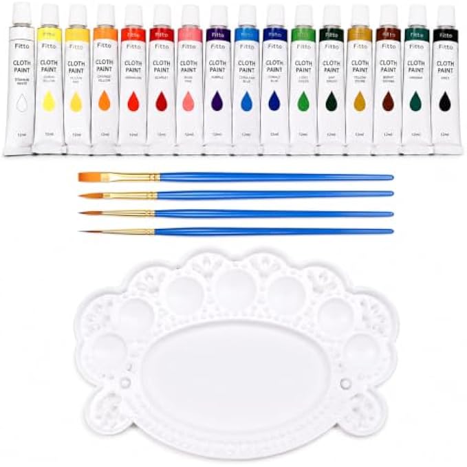 96 Pieces Cloth Paint Sets (17 x 12 ml Fabric Paint Tubes with 4 Brushes and Mixing Palette – Assorted Colors)