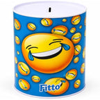 120 Pieces Blue Metal Coin Boxes with Top Coin Slot (Fun Emoji Design – Round Money Saving Tin – 13 x 15 cm)