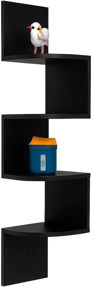 Wall Shelf Corner 4 Tier Black 19.8X19.8X102.8cm for Home Storage