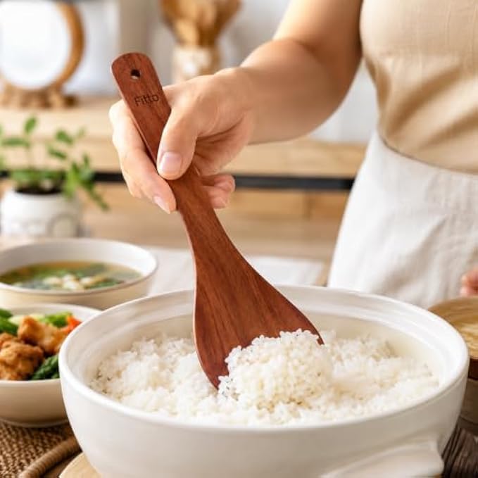 120 Pieces Wooden Rice Spoons with Long Handle and Hanging Hole (Smooth Wood Serving Spoon for Rice Cooking Serving Mixing Kitchen Use – Brown)