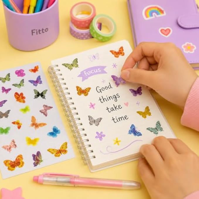 240 Pieces Glitter Butterfly Stickers (Assorted Multicolor Peel-and-Stick Craft Decorations for Cards – Notebooks – Scrapbooks – Gift Wrap and DIY Decor)