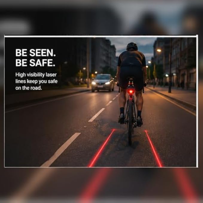 96 Pieces Bicycle Laser Lights (3 Red Safety Beams – 5 LED Modes – Water-Resistant Rear Bike Light with Easy Seat or Frame Mount for Night Riding – Black and Red)