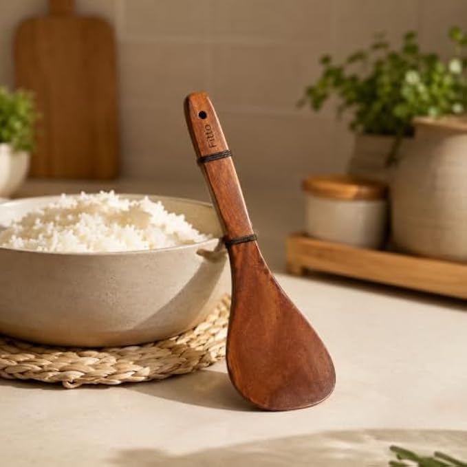 120 Pieces Wooden Rice Spoons with Long Handle and Hanging Hole (Smooth Wood Serving Spoon for Rice Cooking Serving Mixing Kitchen Use – Brown)