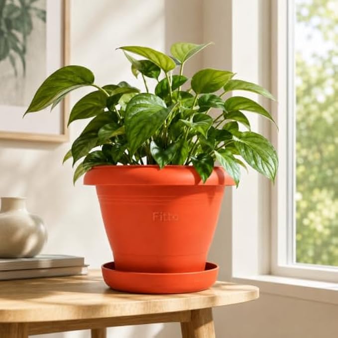 96 Pieces 25 cm Plastic Flower Pots with Saucer (Lightweight Indoor Outdoor Planter – Durable Plant Pot for Home Balcony Garden – Orange)