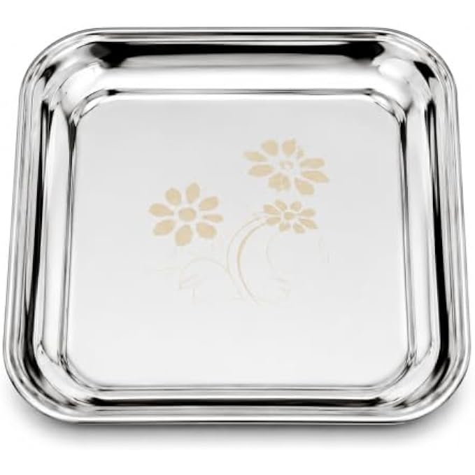 96 Pieces Stainless Steel Square Plates (Food-Grade Reusable Serving Plate with Raised Edges – Rust Resistant Easy Clean Dinner Plate for Home Kitchen Parties and Daily Meals – Silver)