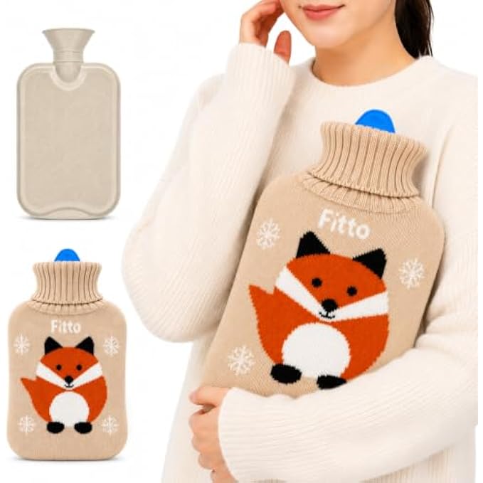 96 Pieces 2 Liter Hot Water Bags with Soft Fox Knitted Cover (Wide Mouth – Leak-Resistant Stopper – Reusable Warm Water Bottle – Off White)